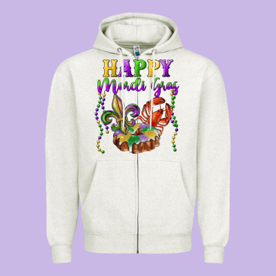 Zipper Hoodie Happy Mardi Gras Fleur De Lis King Cake Crawfish