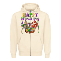 Sandshell Happy Mardi Gras Fleur De Lis King Cake Crawfish Zipper Hoodie - RanaPortraitStore