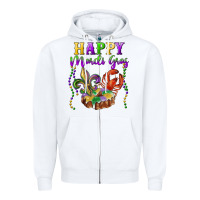 White Happy Mardi Gras Fleur De Lis King Cake Crawfish Zipper Hoodie - RanaPortraitStore