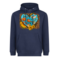 Navy fall pattern heart with leopard background Heavyweight Hoodie - HRA Design Shop