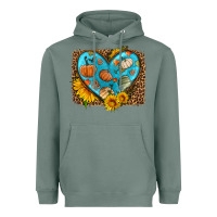 Sage fall pattern heart with leopard background Heavyweight Hoodie - HRA Design Shop