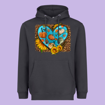 Fall Pattern Heart With Leopard Background Heavyweight Hoodie Designed By Hra Design Shop