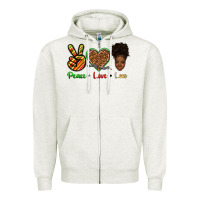 Oatmeal Heather peace love locs Zipper Hoodie - texasbilliewilder