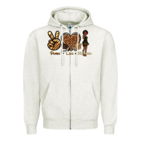 Oatmeal Heather peace love melanin Zipper Hoodie - texasbilliewilder