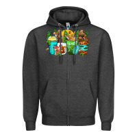 Charcoal Heather bear coffee cups Zipper Hoodie - Zillion Design Studio