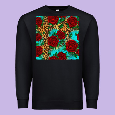 Leopard Roses Seamless Pattern Premium Sweatshirt Designed By Hra Design Shop