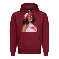 Pink Sunglasses Afro Black Girl Zipper Hoodie | Teevron