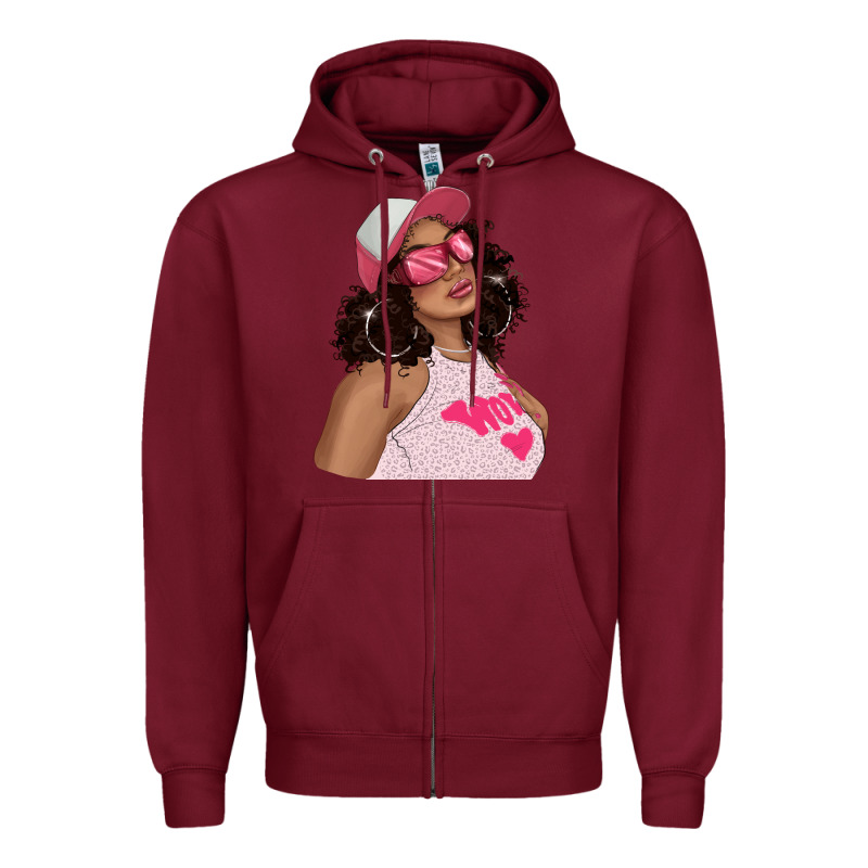 Pink Sunglasses Afro Black Girl Zipper Hoodie by texasbilliewilder | Teevron