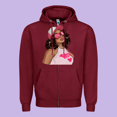 Zipper Hoodie pink sunglasses afro black girl