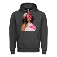 Charcoal Heather pink sunglasses afro black girl Zipper Hoodie - texasbilliewilder