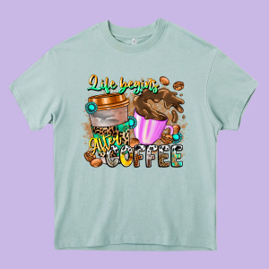 Life Begins After Coffee Heavy Core Tee Designed By Cowhidedigitalart