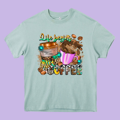 Life Begins After Coffee Heavy Core Tee Designed By Cowhidedigitalart