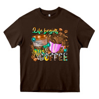 Chocolate Brown Life Begins After Coffee Heavy Core Tee - CowhideDigitalArt