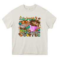 Cream Life Begins After Coffee Heavy Core Tee - CowhideDigitalArt