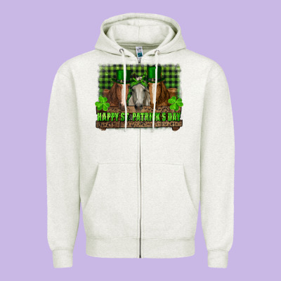 Zipper Hoodie happy st. patrick's day horses with leprechaun hat and bandana