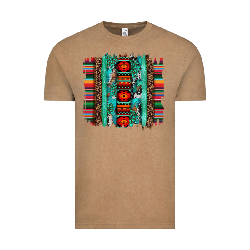 Serape Aztec Leopard And Turquoise Glitter With Gemstone Brushstroke Vintage Tee by Artiststas | Teevron