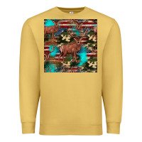 Antique Gold hunting deer american flag seamless pattern Premium Sweatshirt - HRA Design Shop