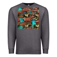 Charcoal Heather hunting deer american flag seamless pattern Premium Sweatshirt - HRA Design Shop