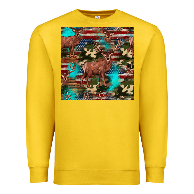 Hunting Deer American Flag Seamless Pattern Premium Sweatshirt by HRA Design Shop | Teevron