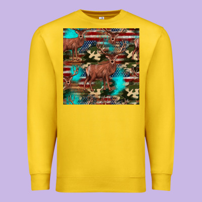 Hunting Deer American Flag Seamless Pattern Premium Sweatshirt Designed By Hra Design Shop