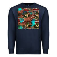 Navy hunting deer american flag seamless pattern Premium Sweatshirt - HRA Design Shop