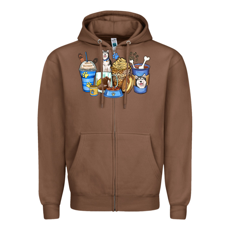 Siberian Husky Coffee Cups Zipper Hoodie by Zillion Design Studio | Teevron