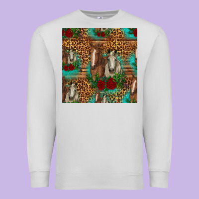 Horses With Roses Seamless Pattern Premium Sweatshirt Designed By Hra Design Shop
