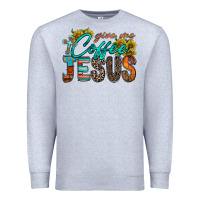 Heather Grey give me coffee jesus Premium Sweatshirt - RacoonDesign