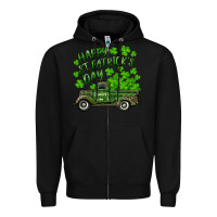 Black Happy st. patrick's day shamrock farm truck Zipper Hoodie - RanaPortraitStore