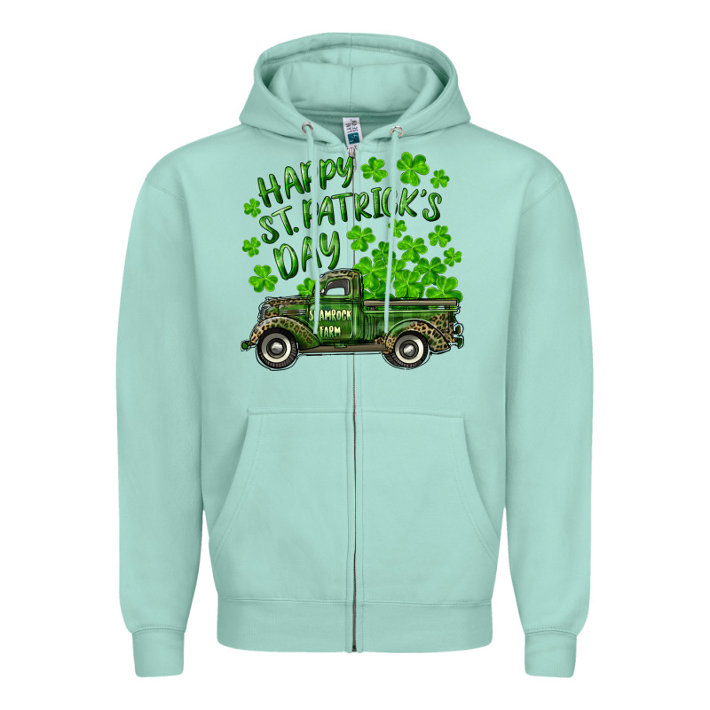 Happy St. Patrick's Day Shamrock Farm Truck Zipper Hoodie by RanaPortraitStore | Teevron