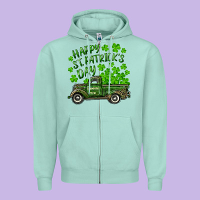 Zipper Hoodie Happy st. patrick's day shamrock farm truck