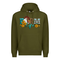 Army Green Western Farm Life Rooster Head Premium Hoodie - LillyAllenDesigns