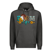 Charcoal Heather Western Farm Life Rooster Head Premium Hoodie - LillyAllenDesigns
