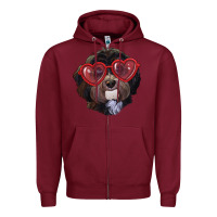 Burgundy Havanese dog with love glasses Zipper Hoodie - RanaPortraitStore