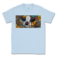Dusty Blue Baby cow with sunflower and leopard Classic Tee - RanaPortraitStore