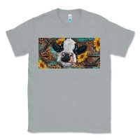 Heather Grey Baby cow with sunflower and leopard Classic Tee - RanaPortraitStore