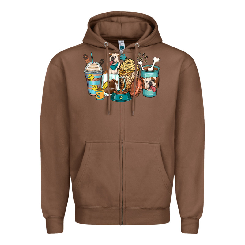 English Bulldog Coffee Cups Zipper Hoodie by Zillion Design Studio | Teevron