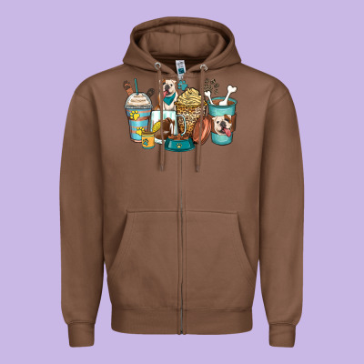 English Bulldog Coffee Cups Zipper Hoodie Designed By Zillion Design Studio