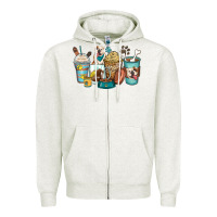 Oatmeal Heather english bulldog coffee cups Zipper Hoodie - Zillion Design Studio