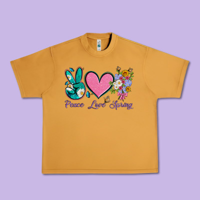 Peace Love Springwith Flowers And Butterfly Urban Heavy Tee Designed By Artiststas