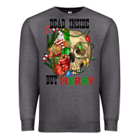 Charcoal Heather Dead İnside But Merry Human Skull Premium Sweatshirt - FaDigitalArtStudio