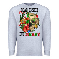 Heather Grey Dead İnside But Merry Human Skull Premium Sweatshirt - FaDigitalArtStudio
