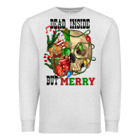 Oatmeal Heather Dead İnside But Merry Human Skull Premium Sweatshirt - FaDigitalArtStudio