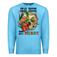 Ocean Blue Dead İnside But Merry Human Skull Premium Sweatshirt - FaDigitalArtStudio