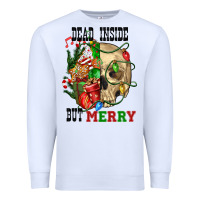 White Dead İnside But Merry Human Skull Premium Sweatshirt - FaDigitalArtStudio