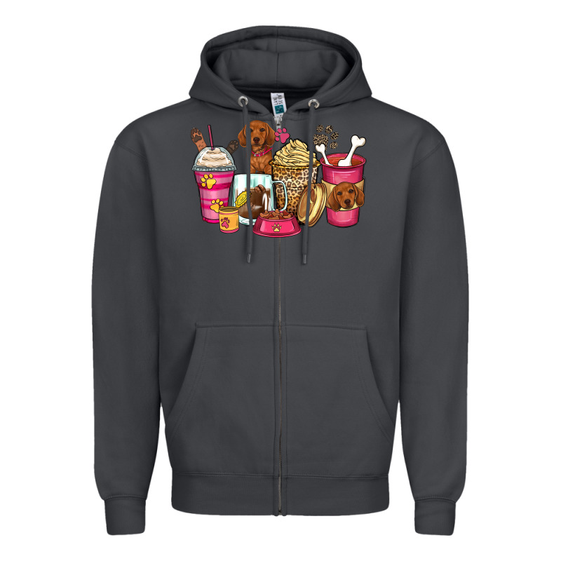 Dachshund Coffee Cups Zipper Hoodie by Zillion Design Studio | Teevron