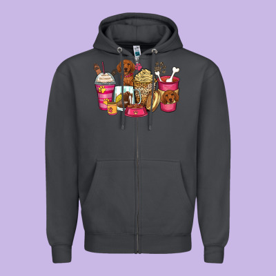 Dachshund Coffee Cups Zipper Hoodie Designed By Zillion Design Studio