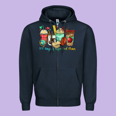 100 Days Of Coffee And Chaos Coffee Cups Zipper Hoodie Designed By Zillion Design Studio