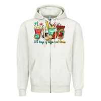 Oatmeal Heather 100 days of coffee and chaos coffee cups Zipper Hoodie - Zillion Design Studio
