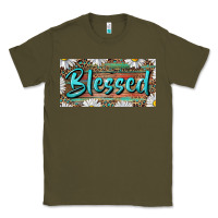 Army Green Blessed With Daisy And Leopard Classic Tee - RanaPortraitStore